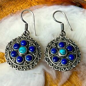 🖤Navajo Sterling silver turquoise lapis earrings